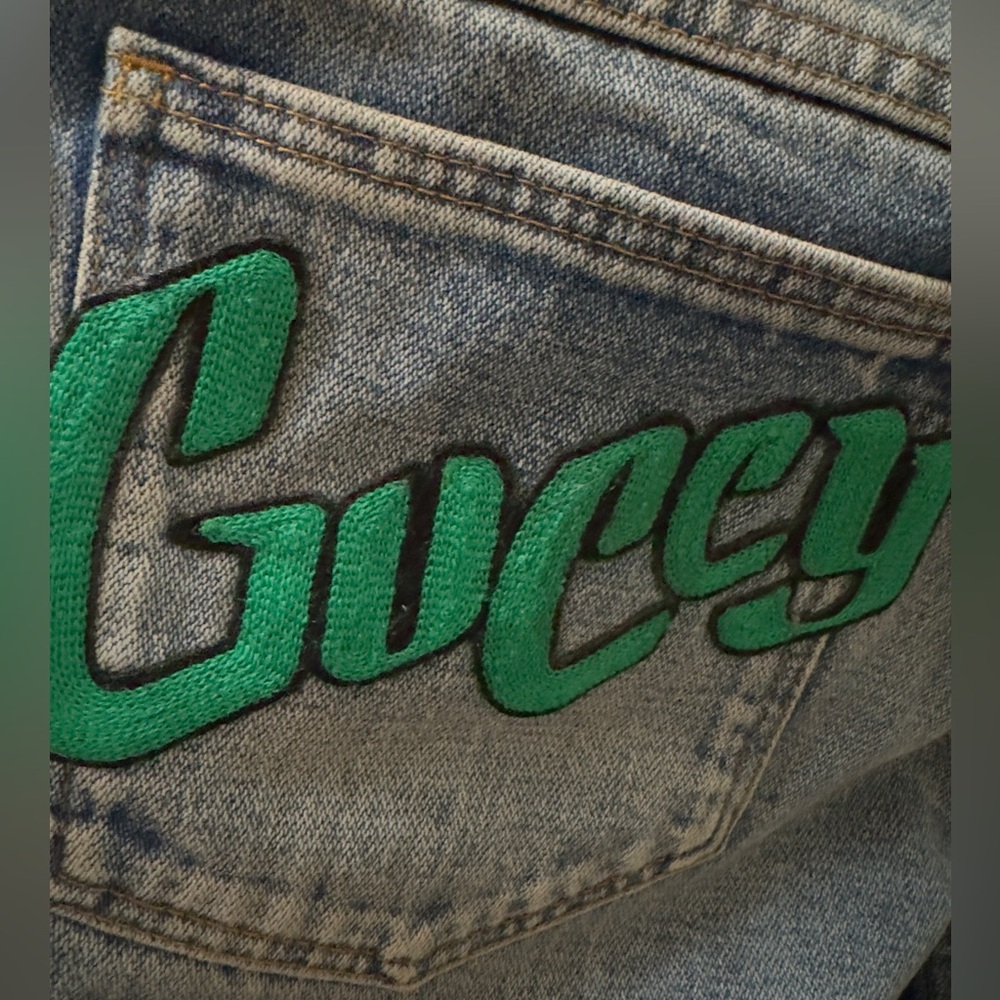 Gucci Guccy Denim Jeans with Green Logo and Red Patch size 26 - Picture 3 of 10